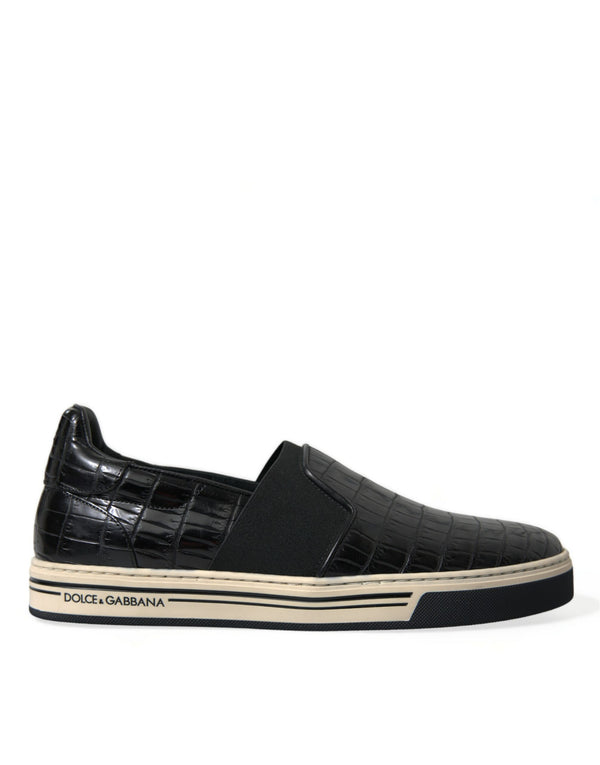 Schwarz Kroko Exotische Leder Turnschuhe Schuhe