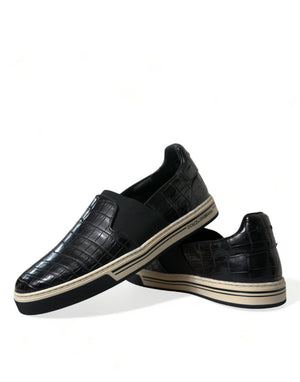 Schwarz Kroko Exotische Leder Turnschuhe Schuhe