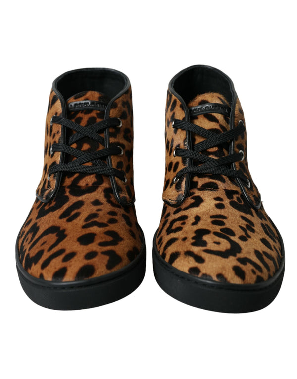 Braun Leopard Pony Haar Leder Turnschuhe Schuhe