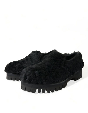 Schwarz Pelz Leder Hausschuhe Kleid Schuhe