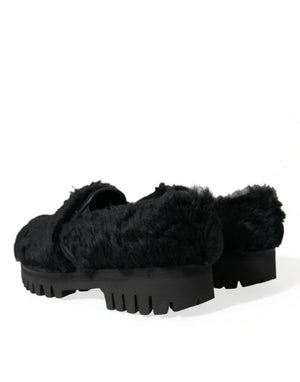 Schwarz Pelz Leder Hausschuhe Kleid Schuhe