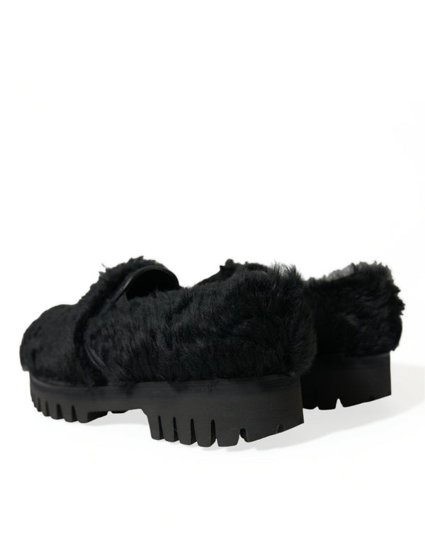 Schwarz Pelz Leder Hausschuhe Kleid Schuhe