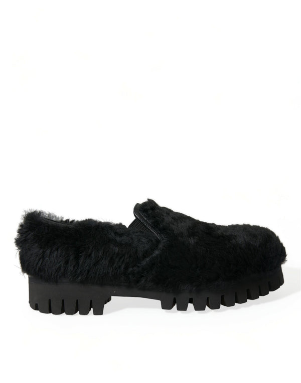 Schwarz Pelz Leder Hausschuhe Kleid Schuhe
