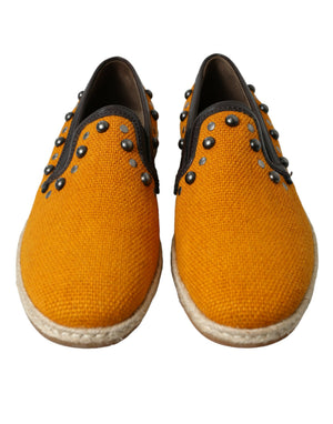 Orange Leinen Leder Nieten Loafers Schuhe