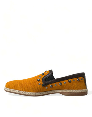 Orange Leinen Leder Nieten Loafers Schuhe