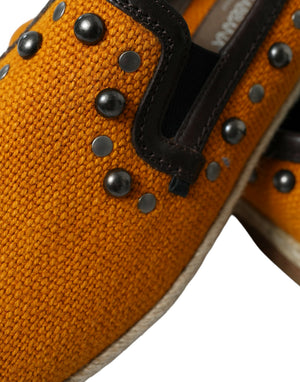 Orange Leinen Leder Nieten Loafers Schuhe