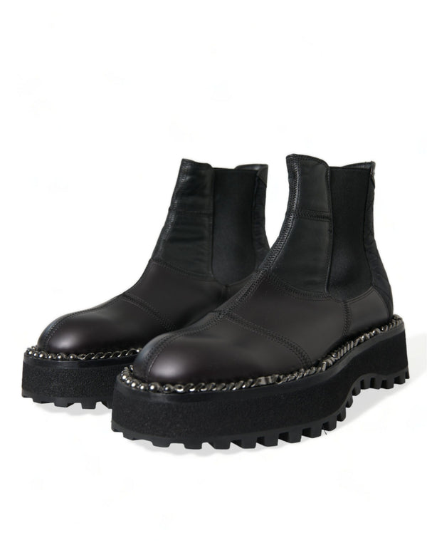 Schwarz Leder Slip On Stretch Chelsea Boots Schuhe
