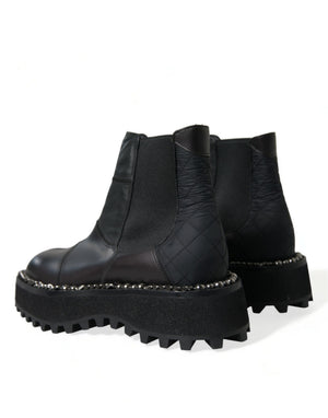 Schwarz Leder Slip On Stretch Chelsea Boots Schuhe