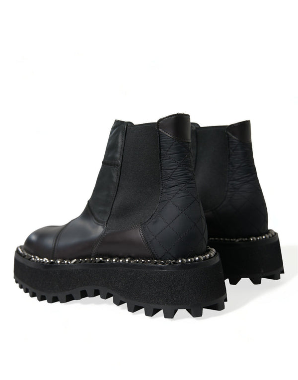 Schwarz Leder Slip On Stretch Chelsea Boots Schuhe