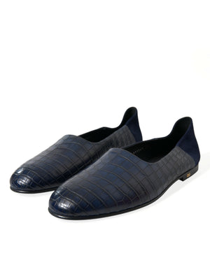 Blaue Krokodilleder Loafer Slip On Schuhe