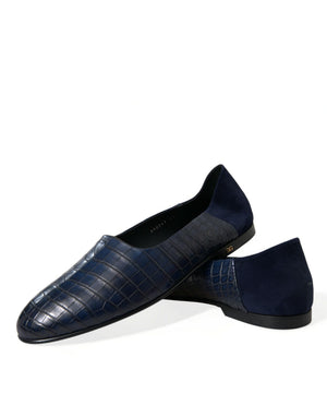 Blaue Krokodilleder Loafer Slip On Schuhe