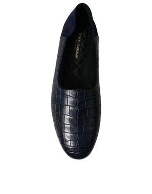 Blaue Krokodilleder Loafer Slip On Schuhe