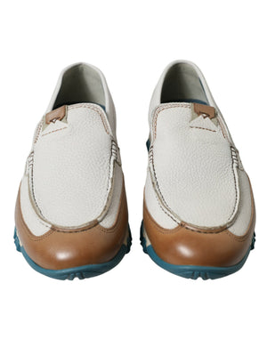 Weiß Braun Leder Slip On Männer Mokassin Schuhe