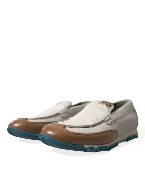 Weiß Braun Leder Slip On Männer Mokassin Schuhe
