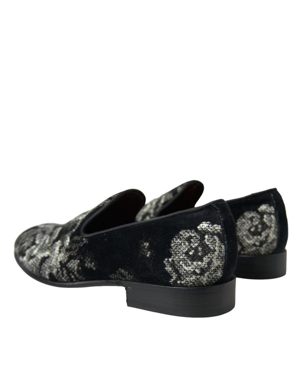 Schwarz Floral Hausschuhe Männer Loafers Kleid Schuhe