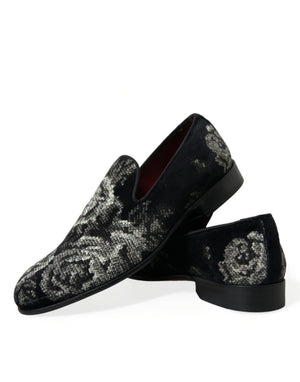 Schwarz Floral Hausschuhe Männer Loafers Kleid Schuhe