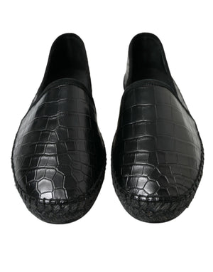 Schwarze Exotische Leder Espadrilles Slip On Schuhe