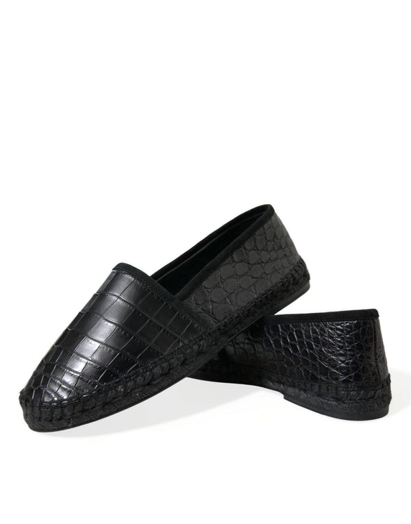 Schwarze Exotische Leder Espadrilles Slip On Schuhe