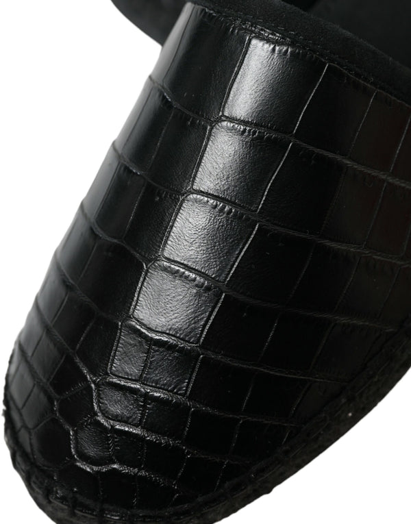 Schwarze Exotische Leder Espadrilles Slip On Schuhe