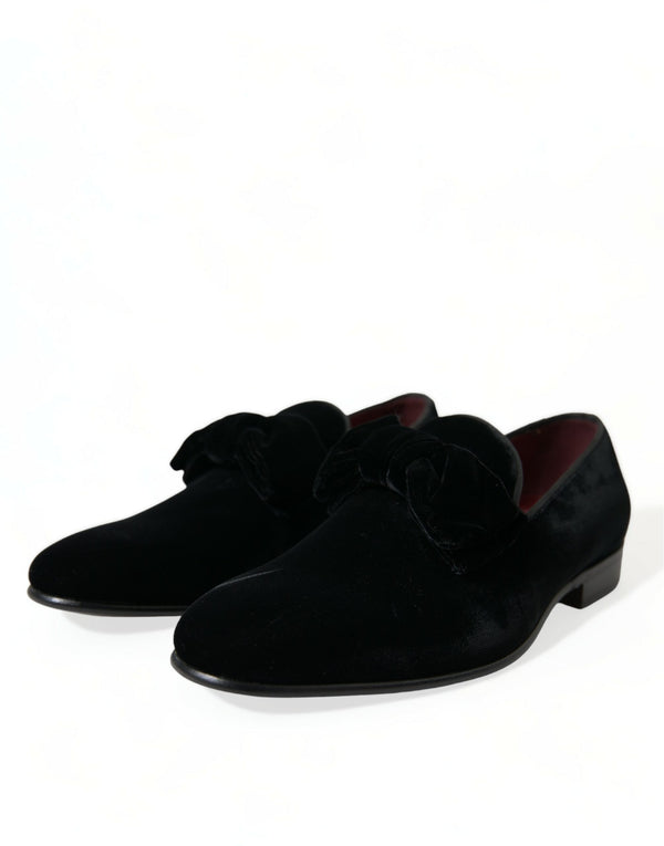 Schwarzer Samt Loafers Formelle Schuhe