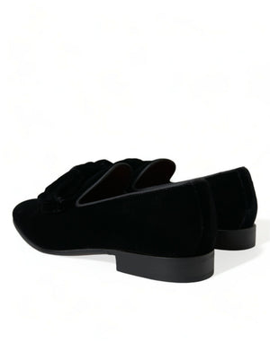 Schwarzer Samt Loafers Formelle Schuhe