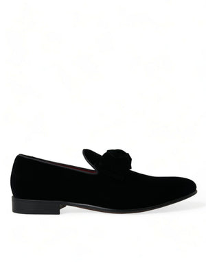 Schwarzer Samt Loafers Formelle Schuhe