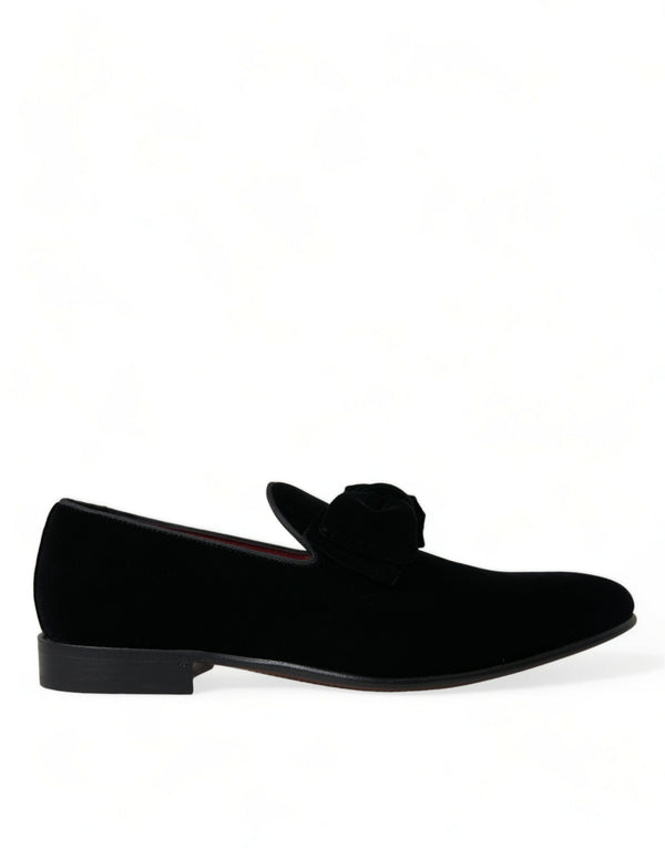 Schwarzer Samt Loafers Formelle Schuhe