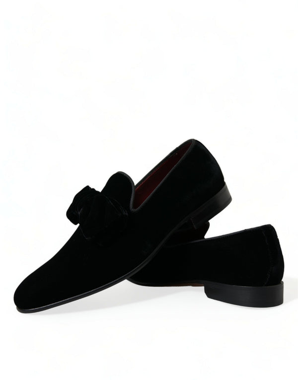Schwarzer Samt Loafers Formelle Schuhe