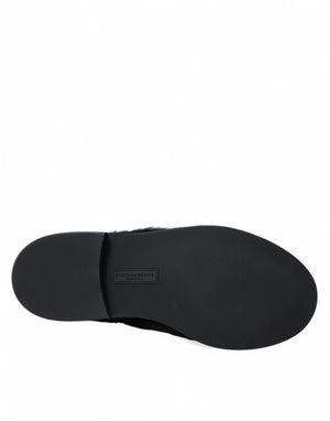 Schwarze Pelz Leder Schnürschuhe Derby Dress