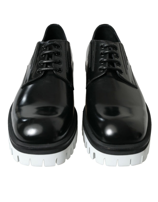 Schwarz Weiß Leder Schnürschuhe Derby Dress Schuhe