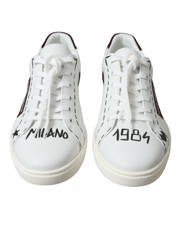 Weiß Bordeaux Leder Logo Low Top Sneakers Schuhe