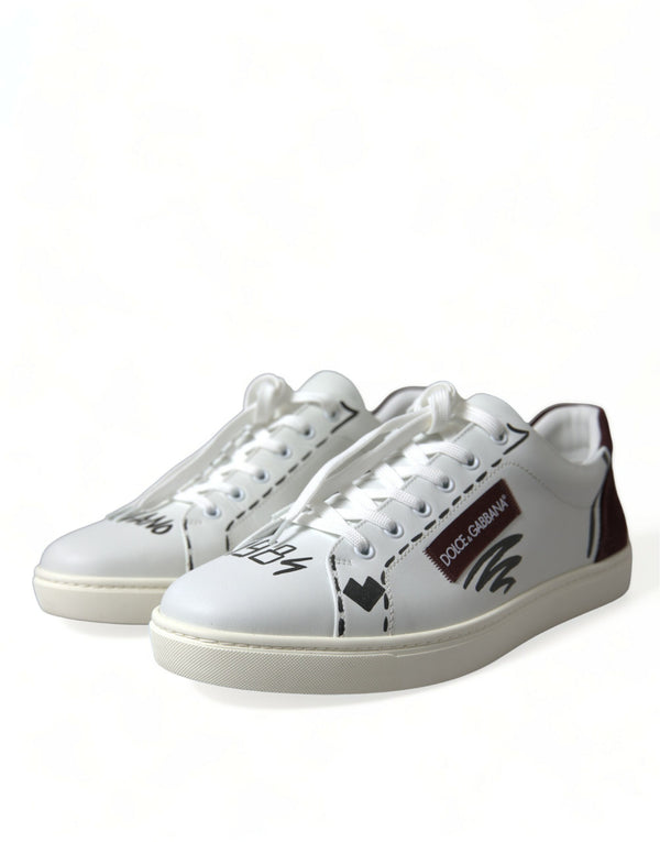 Weiß Bordeaux Leder Logo Low Top Sneakers Schuhe