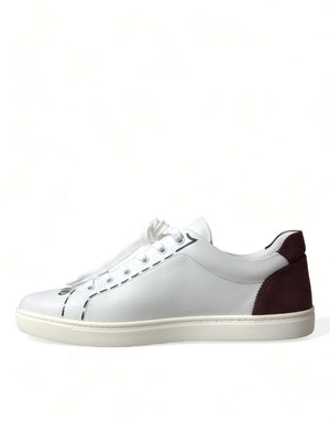 Weiß Bordeaux Leder Logo Low Top Sneakers Schuhe