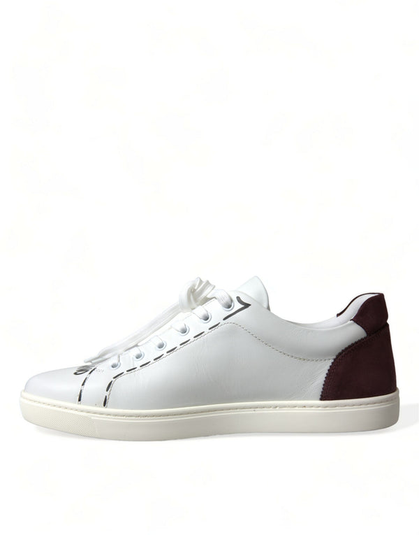 Weiß Bordeaux Leder Logo Low Top Sneakers Schuhe