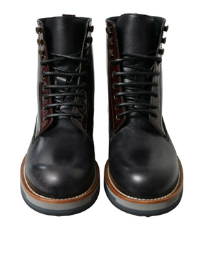 Schwarzes Leder Militär Kampfstiefel Schuhe