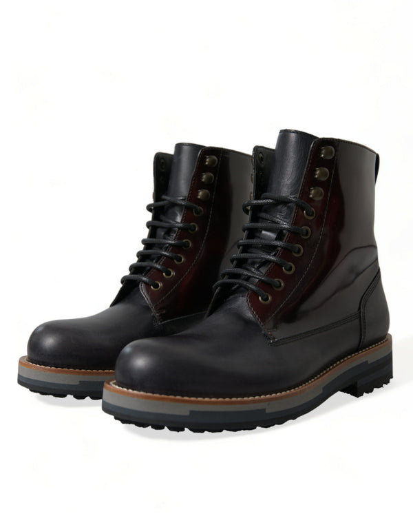 Schwarzes Leder Militär Kampfstiefel Schuhe