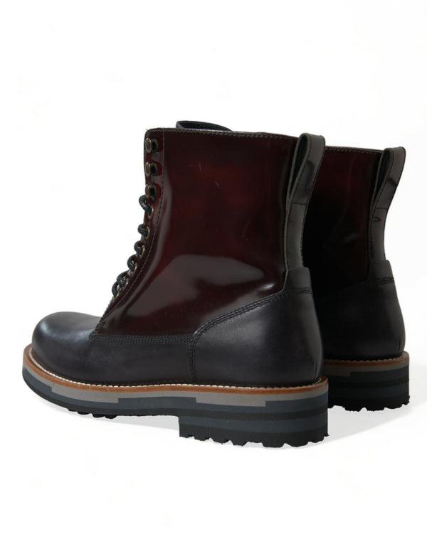 Schwarzes Leder Militär Kampfstiefel Schuhe