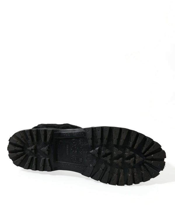 Schwarze Gummischnürsenkel Shearling Regenstiefel Schuhe