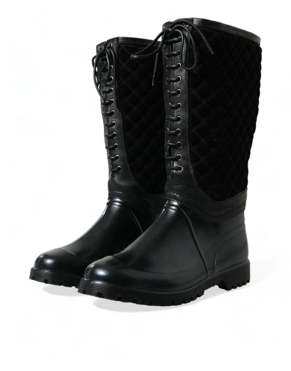 Schwarz Chioggia Gummi Wildleder Regen Stiefel Schuhe