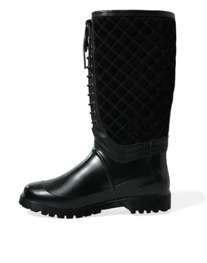 Schwarz Chioggia Gummi Wildleder Regen Stiefel Schuhe