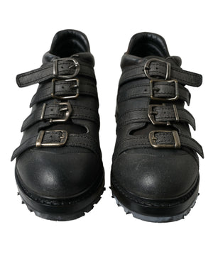 Schwarzes Leder Riemen Männer Stiefelette Schuhe