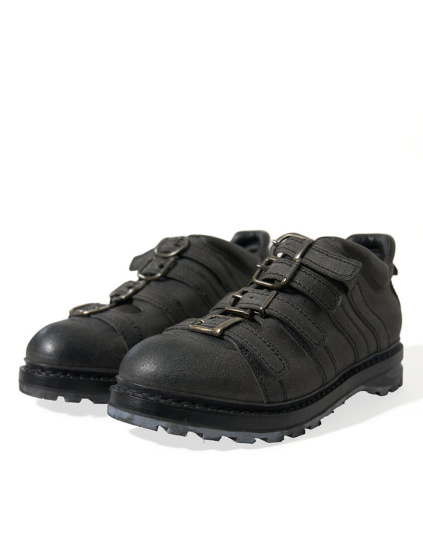 Schwarzes Leder Riemen Männer Stiefelette Schuhe