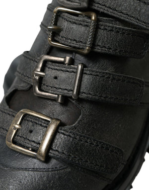 Schwarzes Leder Riemen Männer Stiefelette Schuhe