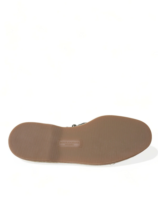 Graue Leinen Leder Nieten Loafers Schuhe