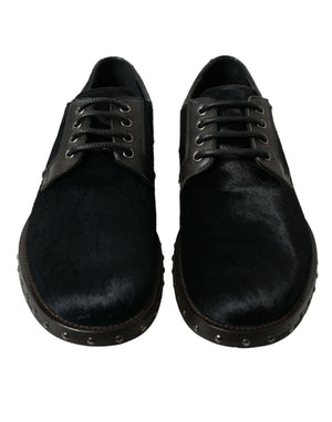 Schwarzer Stall Pelz Derby SAN PIETRO Kleid Schuhe