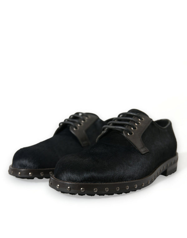 Schwarzer Stall Pelz Derby SAN PIETRO Kleid Schuhe