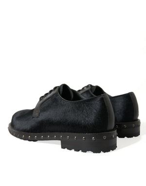 Schwarzer Stall Pelz Derby SAN PIETRO Kleid Schuhe
