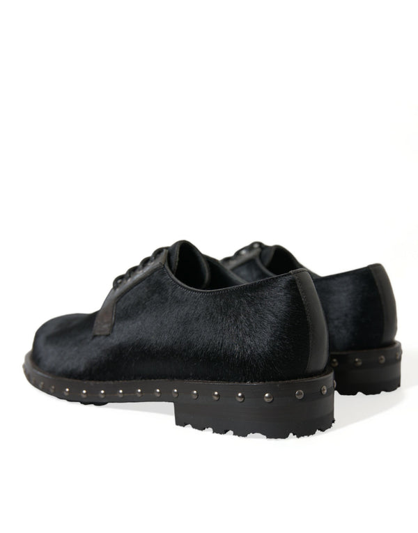 Schwarzer Stall Pelz Derby SAN PIETRO Kleid Schuhe