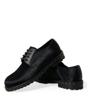 Schwarzer Stall Pelz Derby SAN PIETRO Kleid Schuhe