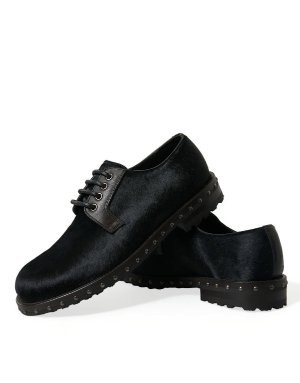 Schwarzer Stall Pelz Derby SAN PIETRO Kleid Schuhe